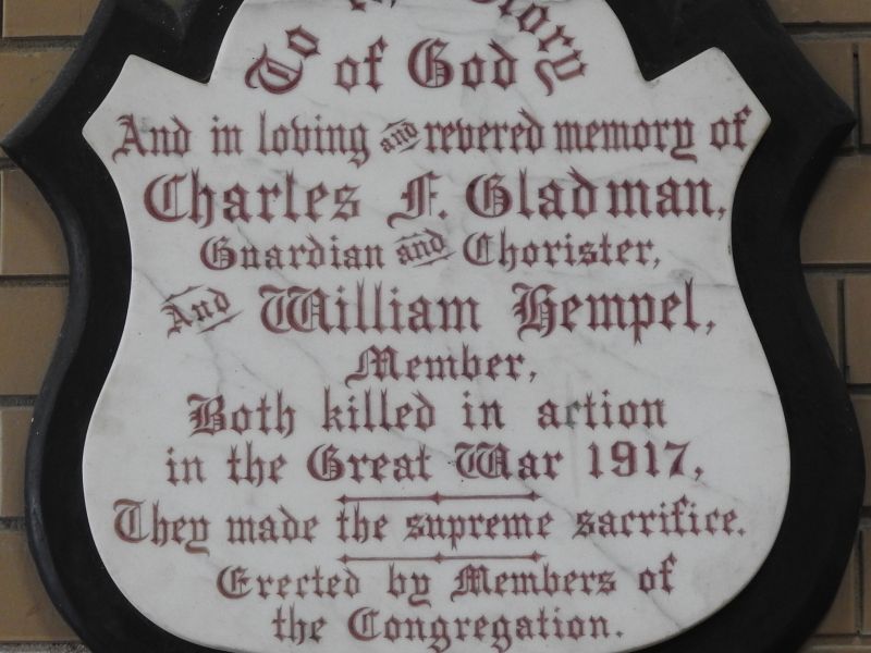 Charles Gladman & William Hempel Memorial Plaque
