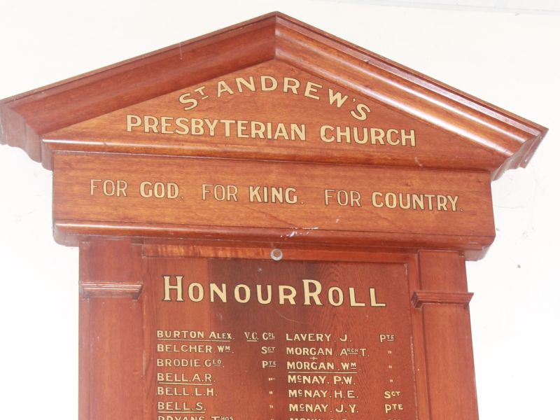 St Andrew's Presbyterian Church WWI Honour Roll