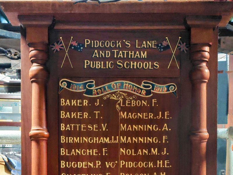 Pidcocks Lane and Tatham Public School Roll of Honour 