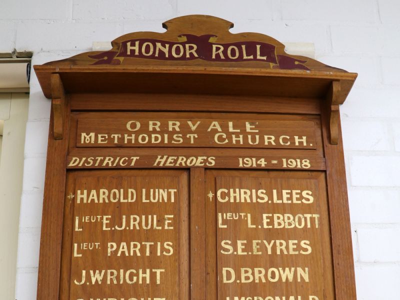 Orrvale Honour Roll at Shepparton Heritage Centre