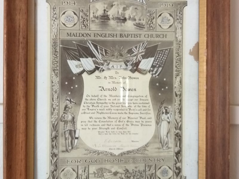 Arnold Bowen Memorial Plaque
