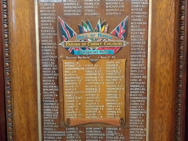 Parish of Christ Church Geelong Roll of Honor 