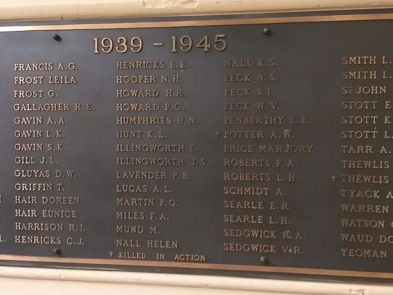 Yarra Street Methodist Church Honor Roll WW2