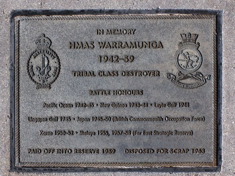 HMAS Warramunga Tribal Class Destroyer Memorial Plaque
