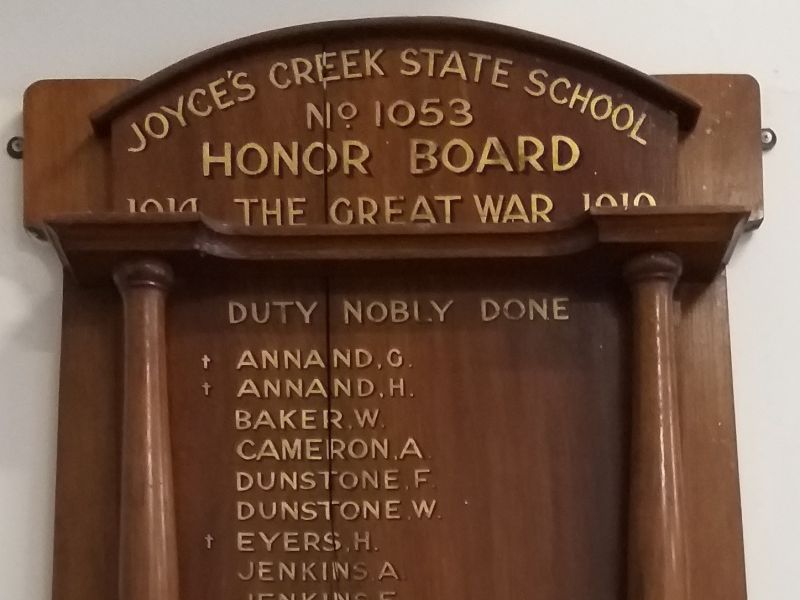Joyce's Creek State School Honor Board