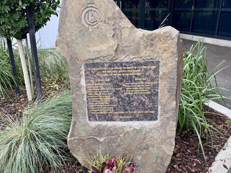 Cairn outside the club buildings, Princes Park