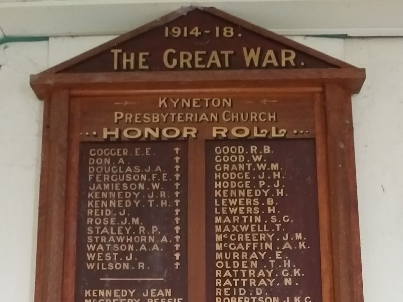 Kyneton Pres Church Honor Roll (Uniting Church)