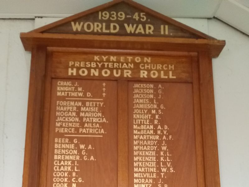 Kyneton Pres Church Honour Roll WW2 (Uniting Church)
