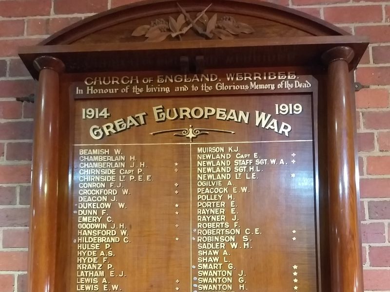 St Thomas Church of England Werribee Honour Roll