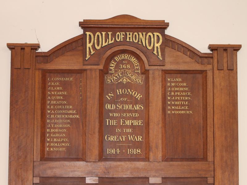 Lake Burrumbeet State School No 368 Roll of Honor