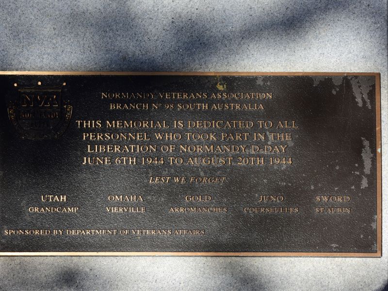 The plaque commemorating those Australians weho took part in the Allied landings at Normandy, June to August 1944