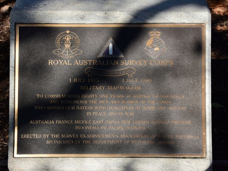 The plaque commemorating the Royal Australian Survey Corps