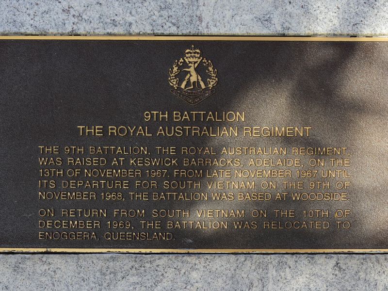 The plaque commemorating the 9th Battalion of the Royal Australian Regiment