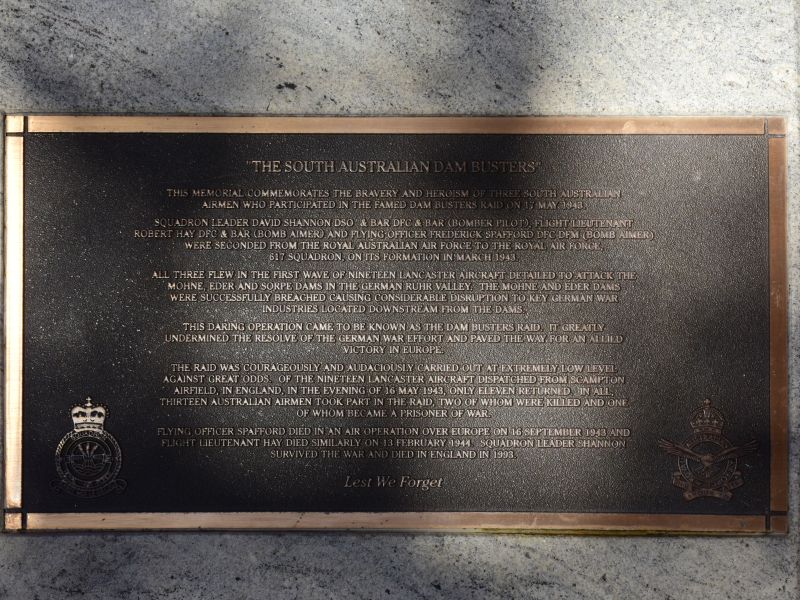 The plaque commemorating the South Australians who participated in the 'Dambusters' raid in May 1943