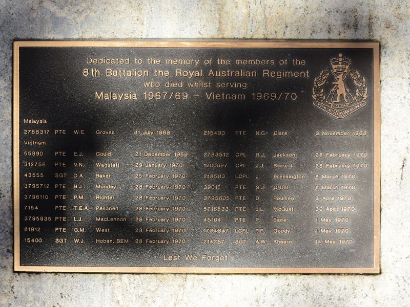 The plaque commemorating members of the 8th Battalion of the Royal Australian Regiment