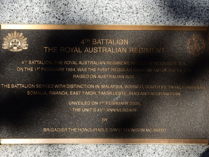 The plaque commemorating those who served in the 4th Battalion of the Royal Australian Regiment