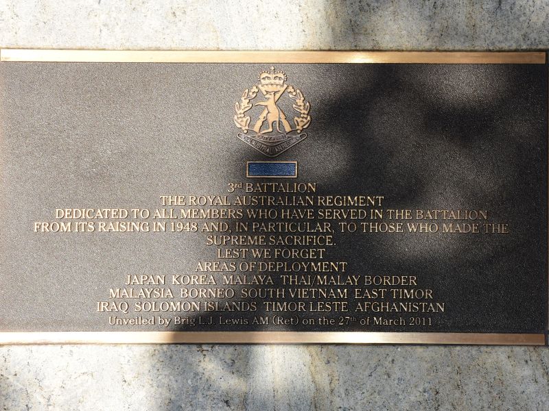 The plaque commemorating those who served in the 3rd Battalion of the Royal Australian Regiment