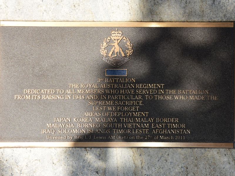 The plaque commemorating those who served in the 3rd Battalion of the Royal Australian Regiment