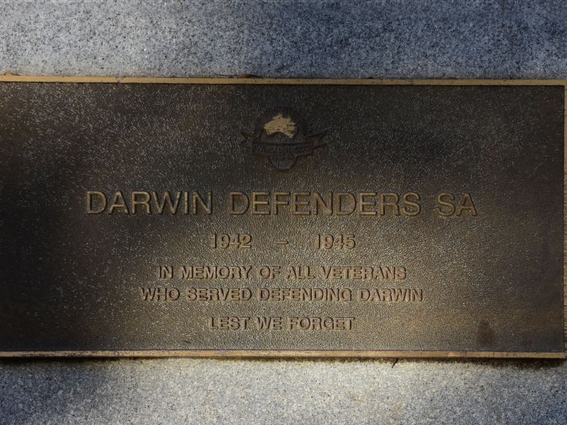 The plaque commemorating those from South Australia who participated in the Defence of Darwin