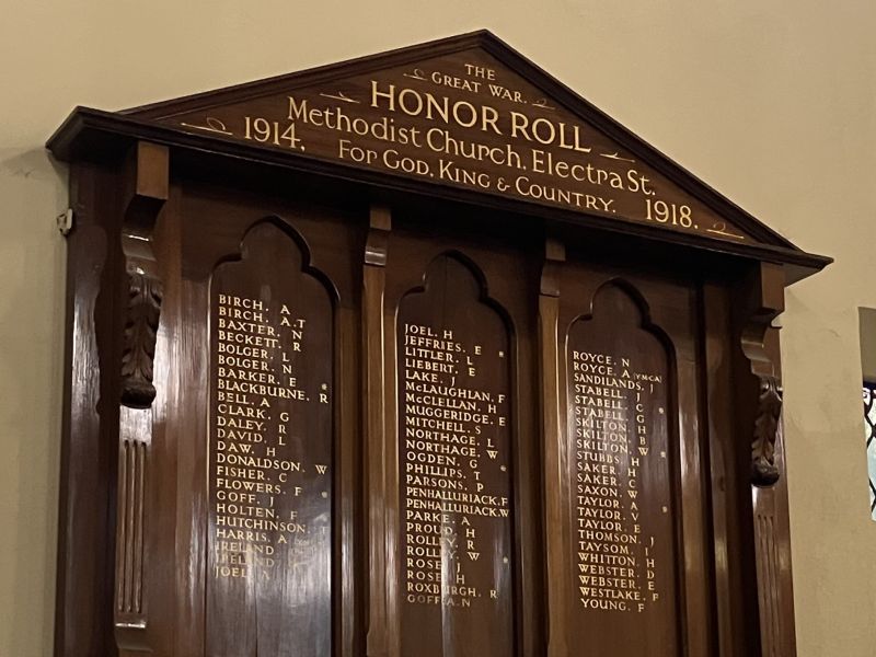 Electra St. Methodist World War 1 Honour Roll