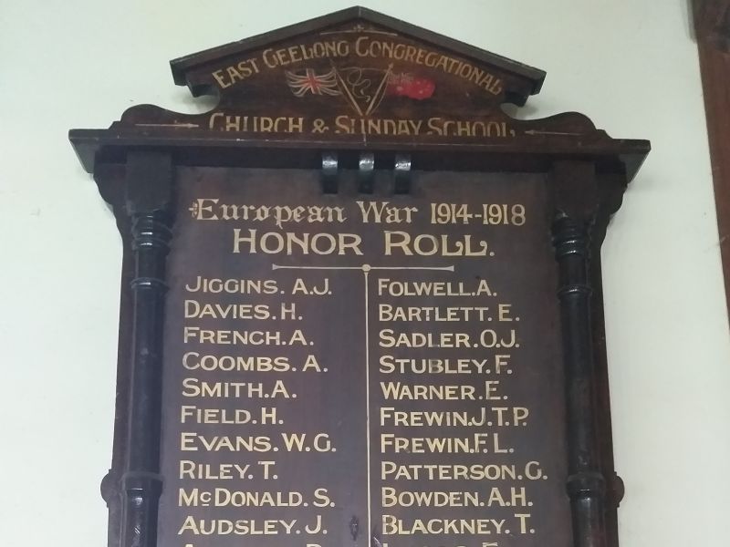 East Geelong Congregational Church & Sunday School Honor Roll