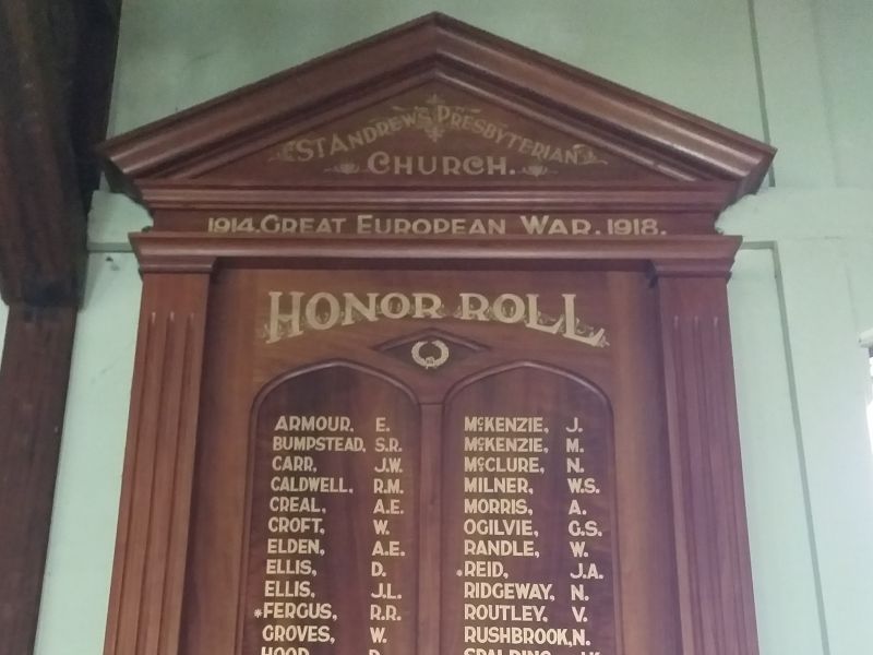 St Andrews Presbyterian Church East Geelong Honor Roll 