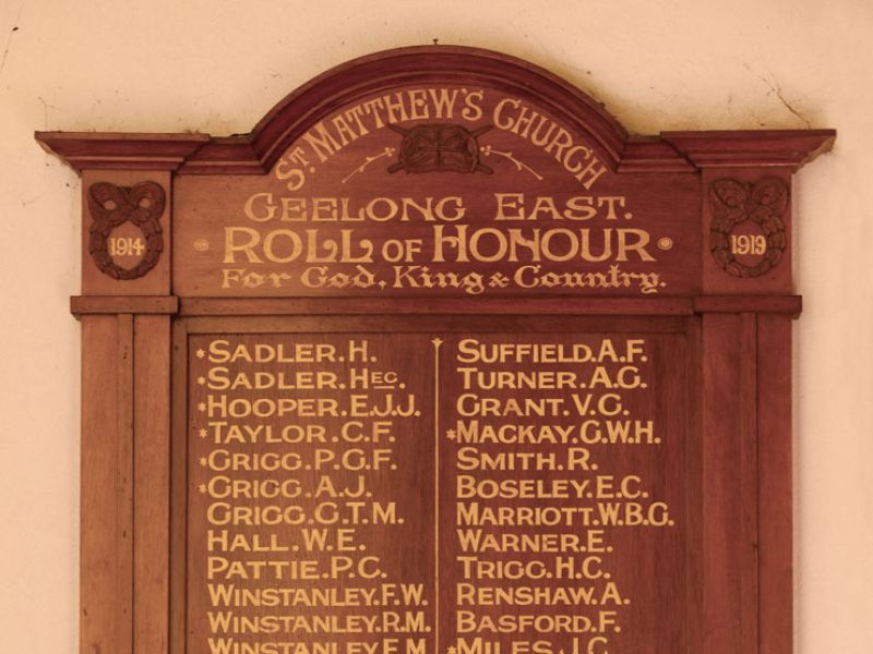 St Matthews Anglican Church Geelong East Roll of Honour