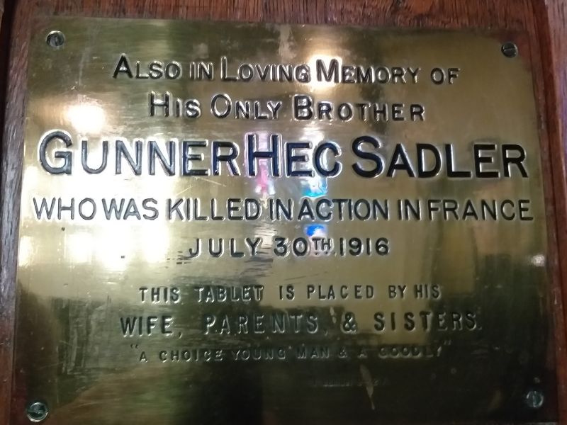 Gunner Hec Sadler Memorial plaque