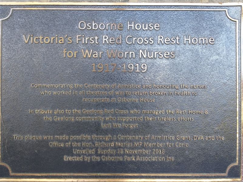 Osborne House War Worn Nurses Rest Home Memorial Plaque