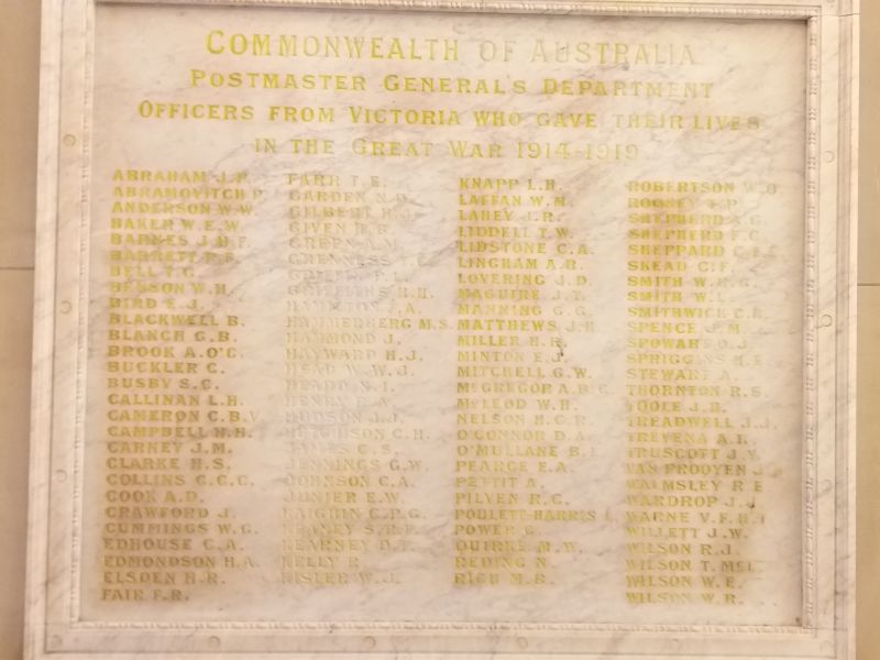 Postmaster General's Department Officers from Victoria Roll of Honour