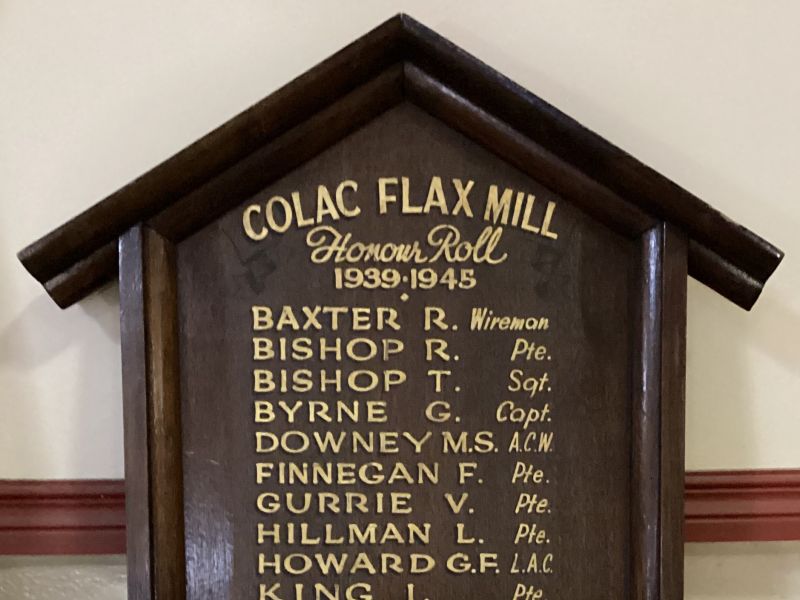 Colac Flax Mill World War 2 Honour Roll 
