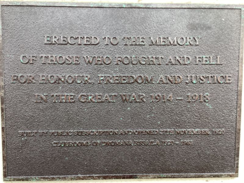 Dromana World War 1 Memorial Hall Plaque