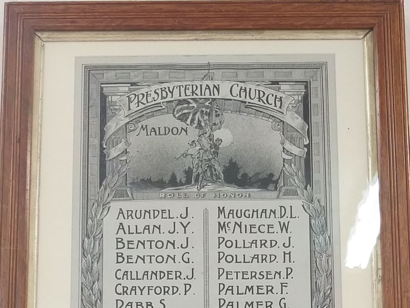 Maldon Presbyterian Church Roll of Honor