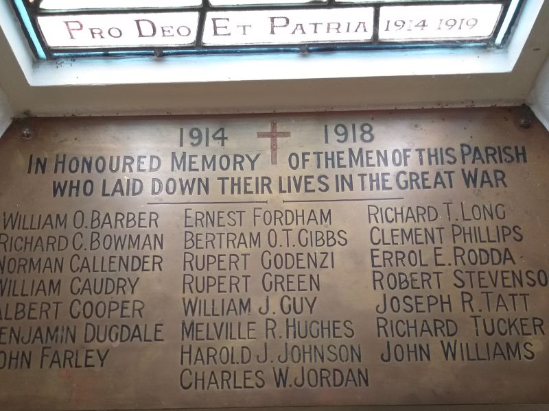 Holy Trinity Anglican Church Maldon Roll of Honor and Memorial Window