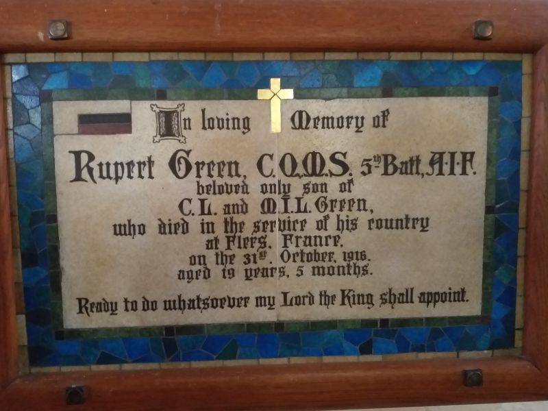 CQMS Rupert Green Memorial Plaque