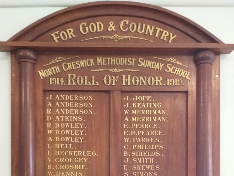 North Creswick Methodist Sunday School Roll of Honor