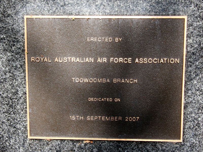 Toowoomba Royal Australian Air Force Memorial Dedication Plaque