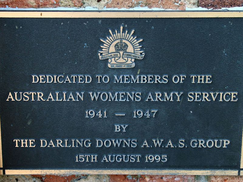 Toowoomba Australian Womens Army Service 1941 - 1947 Memorial Plaque 