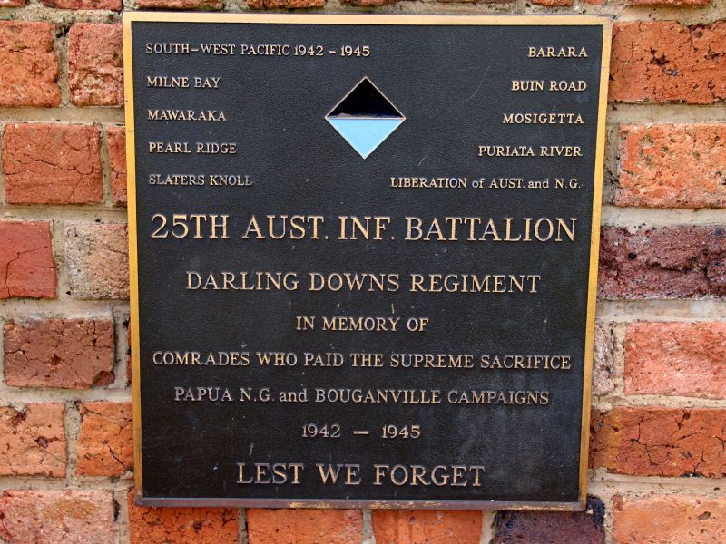 Toowoomba 25th Australian Infantry Battalion Battle Honours and Memorial Plaque