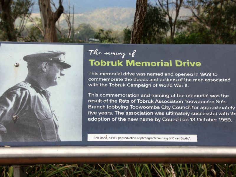 Tobruk Memorial Drive and Brigadier Bob Dodd Lookout Interpretative Board