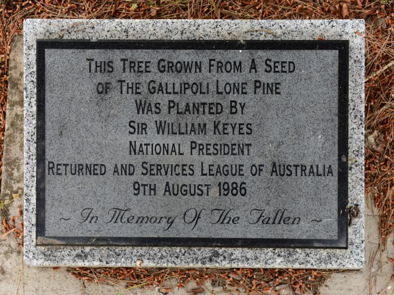 The plaque recognising the planting by Sir William Keyes