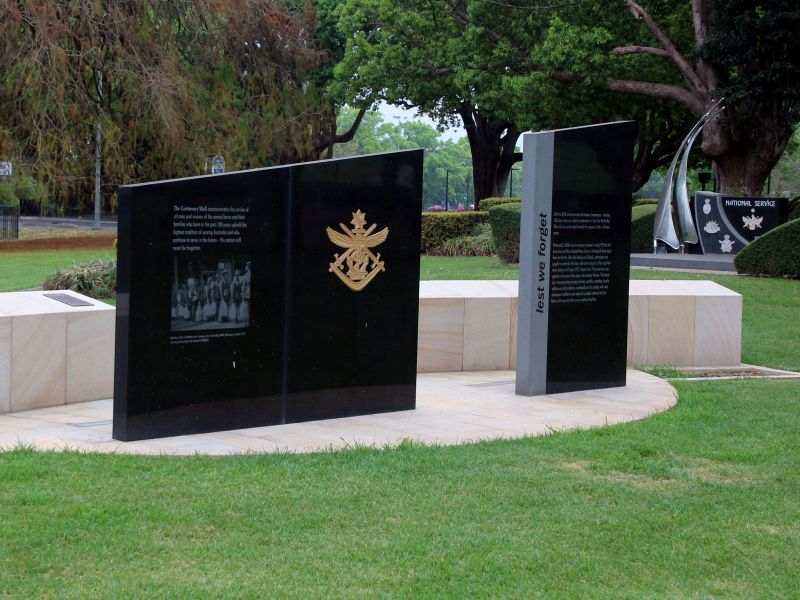 Toowoomba Mothers' Memorial Gardens Commemorative Wall with the National Service Memorial in the Background