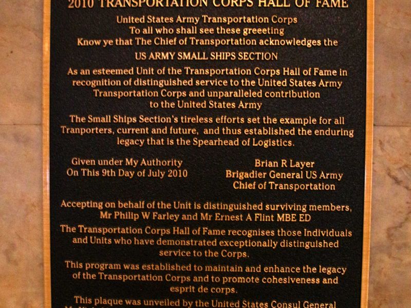 US Army World War II Small Ships Headquarters Commemorative Plaque Located in the Foyer of The Grace Hotel