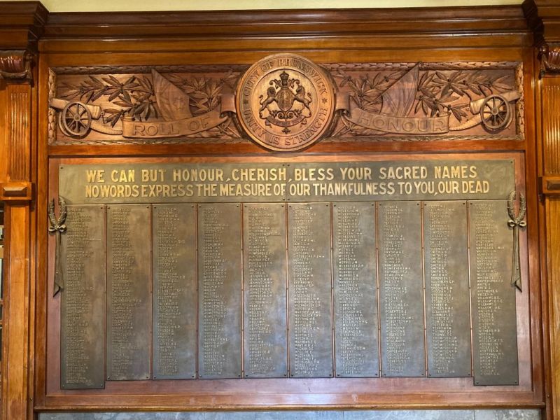 WW1 Roll of Honour, Brunswick Town Hall.