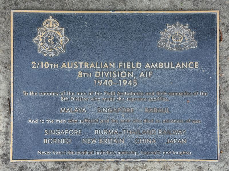 The plaque for the 2/10th Australian Field Ambulance