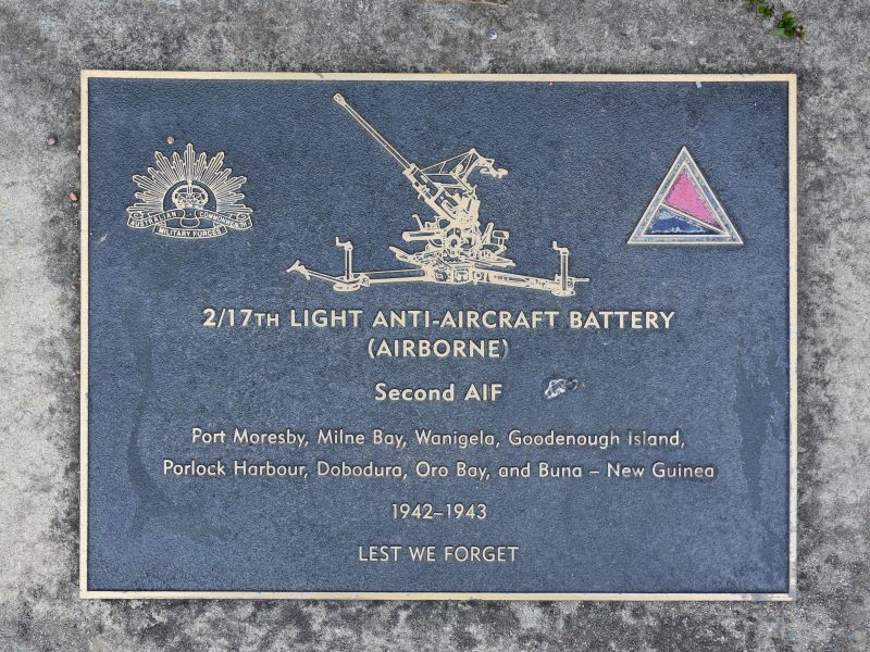 The plaque for 2/17th Light Anti-Aircraft Battery (Airborne)