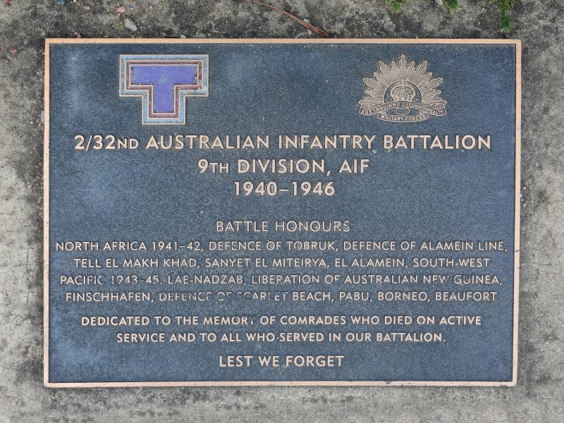 The plaque for 2/32nd Australian Infantry Battalion