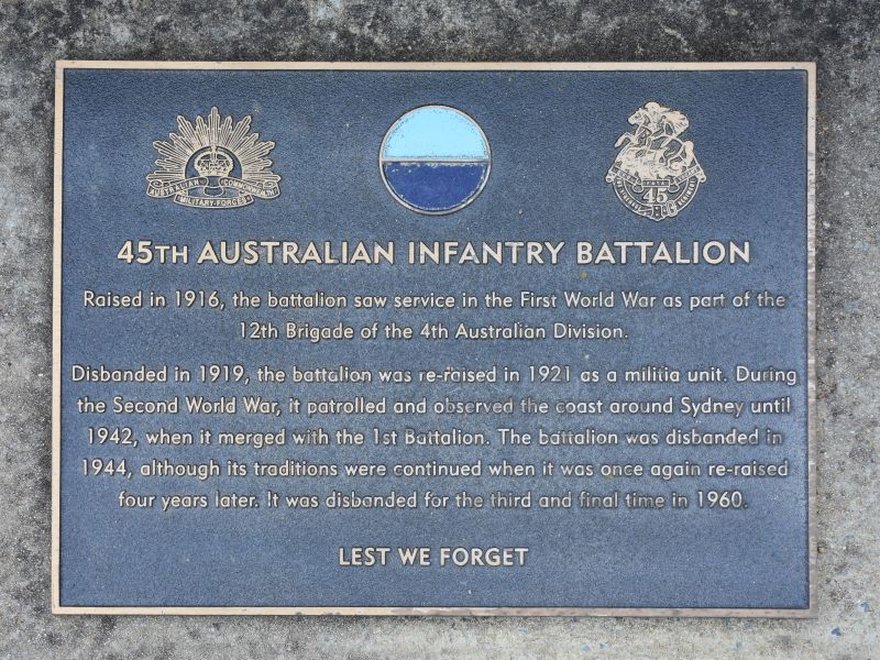 The plaque for 45th Australian Infantry Battalion