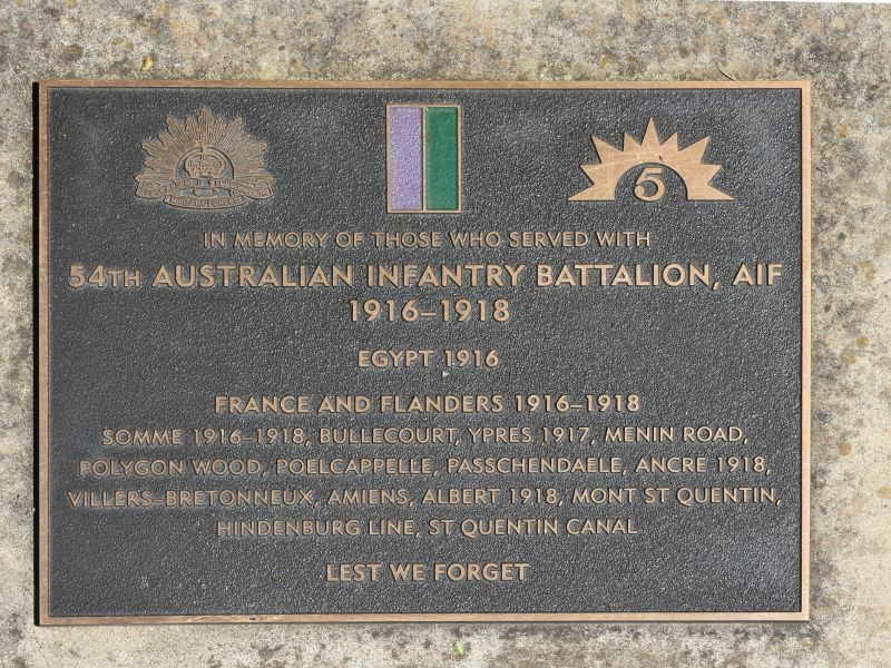 The plaque for 54th Australian Infantry Battalion