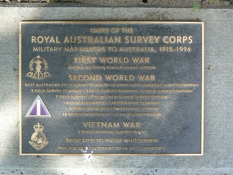 The plaque commemorating the Royal Australian Survey Corps